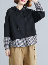 Stitching Plaid Hem Plus Size Hoodie