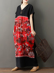 Retro Ethnic Printed Short Sleeve Maxi Dress