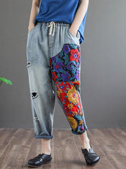 Vintage Hollow Splicing Embroidered Harem Pants