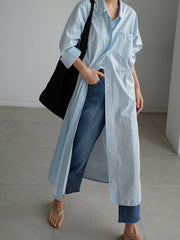 Simple Long Sleeve Long Shirt Dress