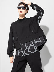 Cool Black Splicing Fake Two-Piece Sweatshirt