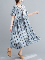 Original Striped V-Neck Shirt Dress