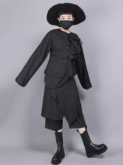 Loose Black False Two Cropped Culottes Pants