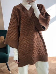Loose Plaid V-Neck Large Sleeve Sweater