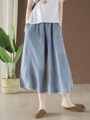 Vintage Elastic Waist Design Wide Leg Pants