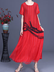 Printed Striped Embroidered Patchwork Dress