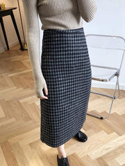 Casual Plaid Woolen Hip-Package Skirts