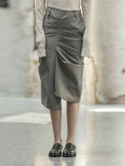 Roomy Asymmetric Pleated Pure Color Skirts