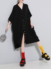 Solid Color Loose Lapel Short Sleeves Dress