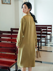 V-Neck Lapel Solid Long Sleeves Midi Dress