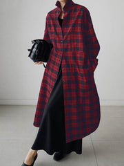 Classic Plaid Lapel Collar Maxi Shirt Dress