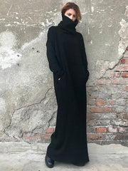 Black High-Neck Simple Long Sweater Dress