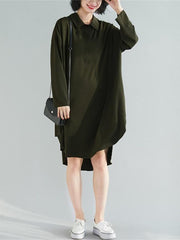 Loose Solid Asymmetrical Shirt Dress