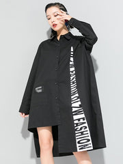Tide Splicing Letter Print Asymmetric Long Shirt