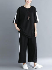 Two-Pieces Loose Colorblock T-Shirt And Pants Set