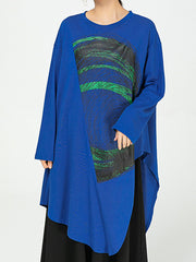 Loose Cropped Round-Neck Printed Shirt