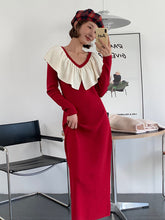 Clashing Color Lotus Collar Casual Dress