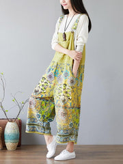 National Style Printed Loose Jean Jumpsuit