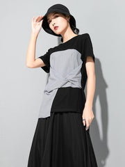 Original Asymmetric Striped Split-Joint T-Shirts Tops