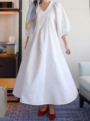 Simple V-neck Loose Plus Size Solid Maxi Dresses