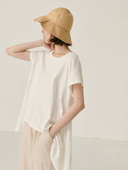 Women Solid Color Irregular Loose Round Neck T-Shirt