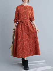 Women Casual Loose Collar Long Sleeve Dress