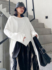 Long Sleeves Round Neck Solid Irrgular T-Shirt