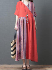 Original Split-Joint Striped V-Neck Dress