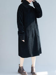Loose Washing Corduroy Thicken Midi Dress
