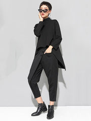 Black Zipper Long Sleeves Swallow-Tailed T-shirt