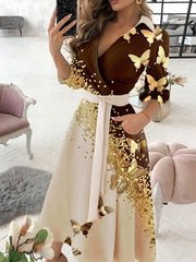 V-Neck Printed High Waisted Maxi Dress