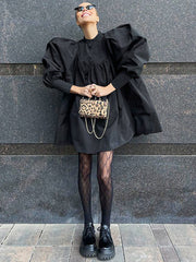 Gothic Solid Color Puff Sleeve Mini Dress