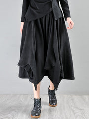 Solid  Irregular Loose Wide-Leg Pants