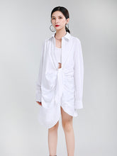 Women Lapel Solid Color Irregular Dress