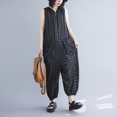 Striped Sleeveless Hooded Vest One Piece Harem Pants