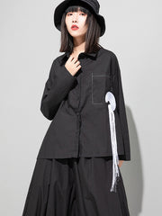 Loose Long Sleeve Shirt With Embroidered Tassels