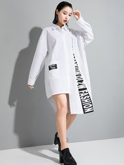 Tide Splicing Letter Print Asymmetric Long Shirt