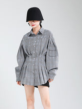Women Cross Waist Plaid Long Sleeve Shirt Dress