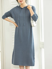 Women Round Neck Loose Hooded Dress