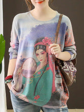 Vintage Opera Figure Printed Round-neck Sweater