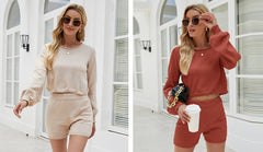 Casual Solid Color Short Knitted Suit