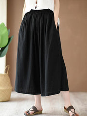 Vintage Solid Elasticity Capri-Pants