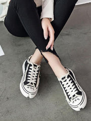Flat Heels Lace Up Canvas Sneakers