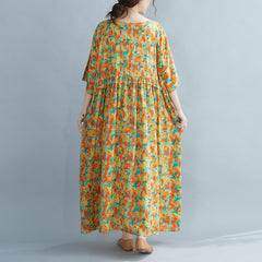 Literary Loose Printed Round Neck Casual Dress