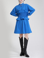 Elastic Ruffled Waist Long Sleeve Dress