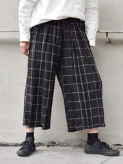 Pleated Plaid Loose Pants