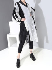 Loose Split-Joint Falbala Cropped Lapel Dress