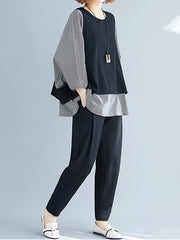 Loose Striped Stitching Color Matching Long Sleeve T-Shirt