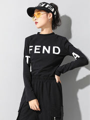 Letter Print Velet Round Neck Shirt