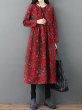 Retro Floral Loose Round Neck Midi Dress